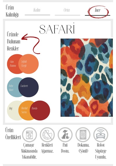 Safari 112 Renkli Leopar Desenli Halı Modern Yıkanabilir İnce Tasarım Oturma Odası Salon Halısı Çok Renkli