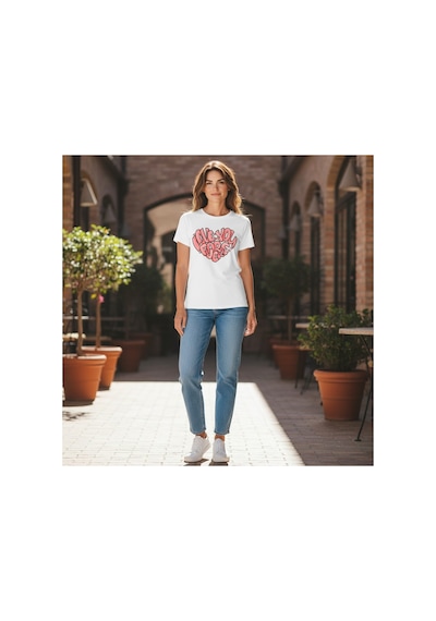 Urbantrendstore Unisex Love Forever Seni Seviyorum Baskılı Oversize Fit Rahat Geniş Salaş T-shirt Günlük Tişört Beyaz