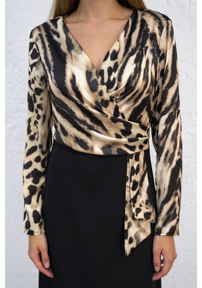 Livanomi Üstü Leopar Desen Elbise-siyah