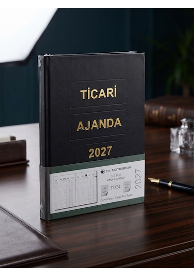 17x24 Ticari Ajanda Cilt Bezi Kasa Ajandası 2027 Siyah