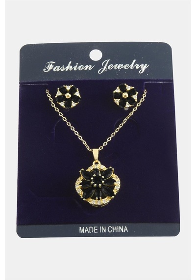 Çiçek Zirkon Taşlı Set Kolye Çok Renkli 54322346