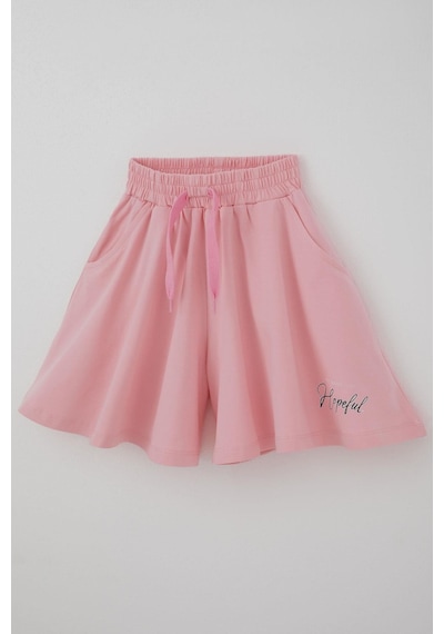 Breeze Kız Çocuk Rahat Kesim Geniş Paça Şort Yazı Baskılı 6-12 Yaş, Pembe