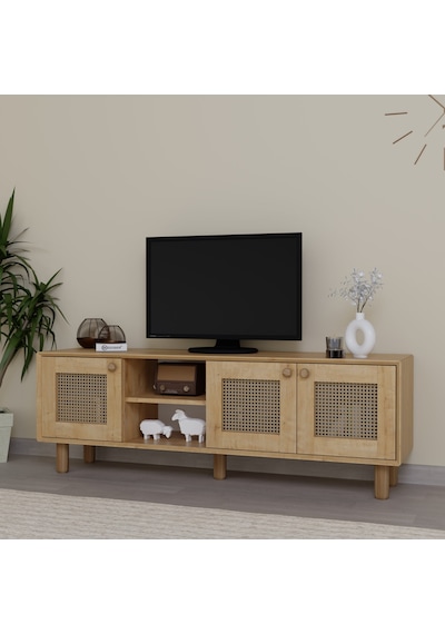 Bohem Serisi Natura Ceviz-meşe Pvc Hasır Desen Tv Ünitesi Safir Meşe