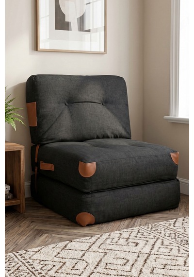 Reyo Pufymax Comfy Yeni Nesil Bohem Koltuk Yatak Olabilen Katlanır Berjer & Modüler Yer Yatağı 75x75x 85 Cm Keten Siyah