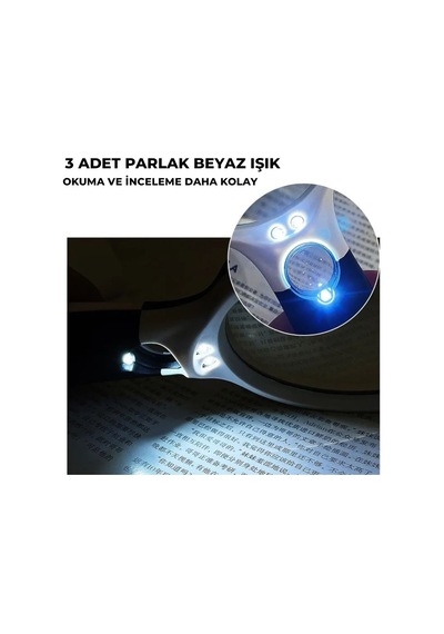 Taşınabilir 3 Ledli 2 Lensli Büyüteç 45x22mm 3x75mm 6902ab