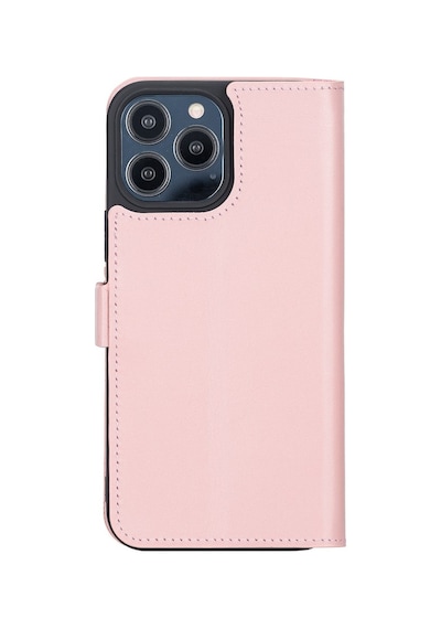 Apple Uyumlu iPhone 13 Pro Max Deri Cüzdanlı Kılıf Toz Pembe