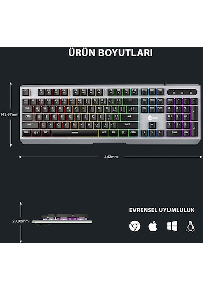Lecoo KB121 Kablolu Rainbow Membran Oyuncu Klavyesi