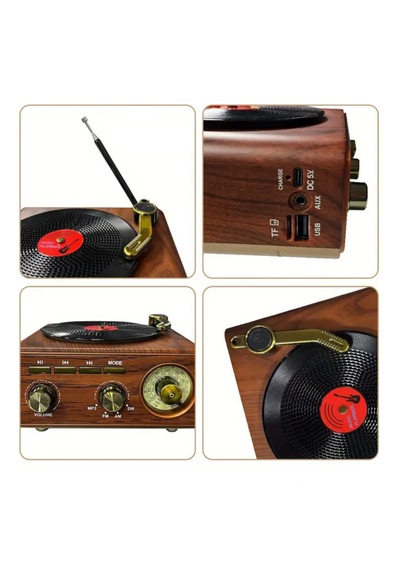 Ultratekno M-1317bt Dekoratif Plak Çalar Görünümlü Nostaljik Radyo Bluetooth Hoparlör