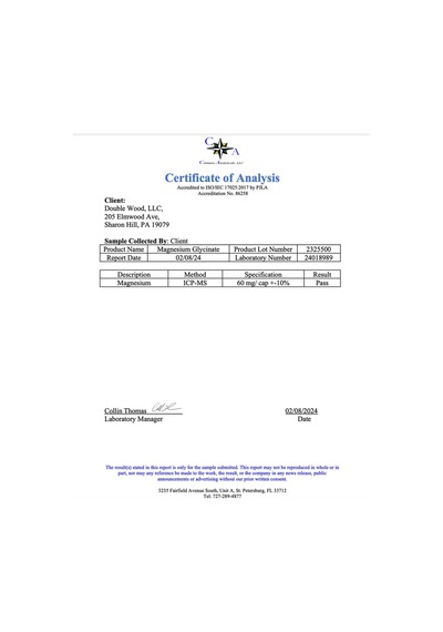 Double Wood Magnesium Glycinate 400mg, 180 Capsul.tr Tek Yetk...