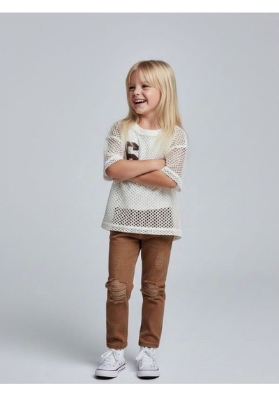 Zekids Kız Çocuk File Detaylı İç Bodyli İkili Bluz-17198 Krem