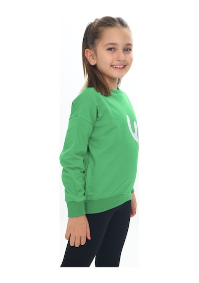 Toontoy Kız Çocuk Noel Baba Geyiği Baskılı Sweatshirt Çimen Yeşili