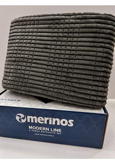 Modern Line Çift Kişilik 3 Parça Battaniye Seti Koyu Gri