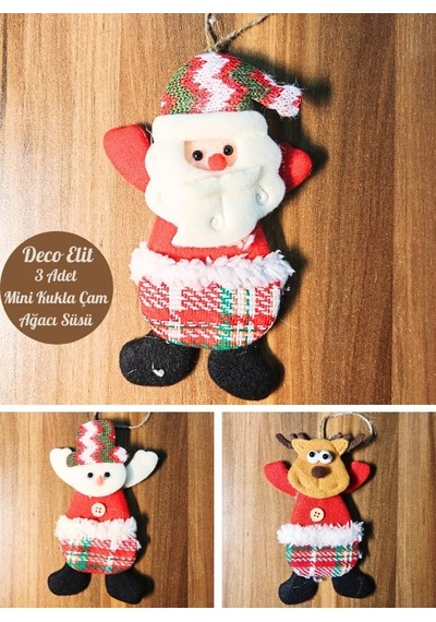 3 Adet Yılbaşı Çam Ağacı Süsü Peluş Tekstil Örme Orta Boy 17 Cm X 11 Cm