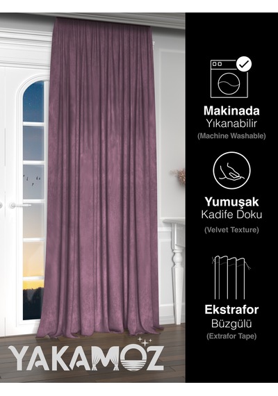 Yakamoz Kadife Görünüm Lavanta Pembesi Ada Fon Perde Ekstraforlu Velvet Touch Serisi Lavanta Pembesi