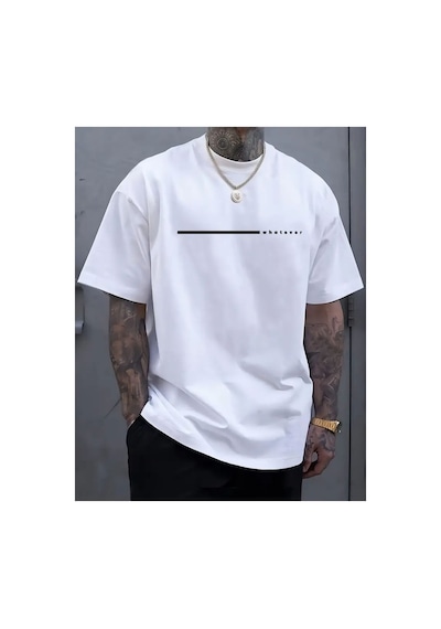 Medinenur Whatever Yazı Detaylı Basic T-shirt Beyaz
