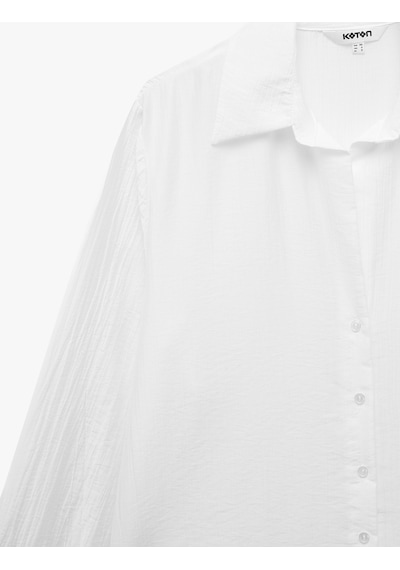 Koton Uzun Kollu Kaçık Yaka Düğmeli Oversize Gömlek Beyaz 7wak60129pw