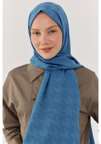 Mirsoy Scarf Kazayağı Desen İpeksi Jakar Şal - Mavi Mavi