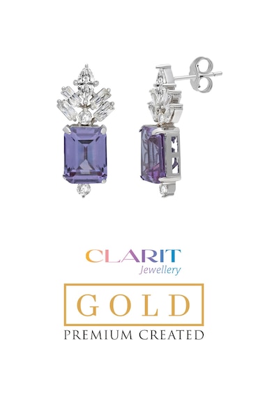 Created Alexandrite Taşlı Zümrüt Kesim 14 Ayar Sarı Altın Küpe Mavi