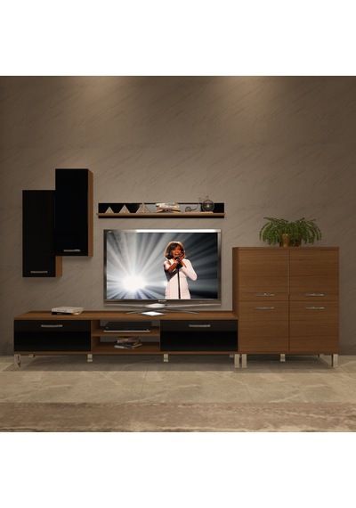 Decoraktiv Eko 6 Mdf Dvd Krom Ayaklı Tv Ünitesi Tv Sehpası Ceviz - Siyah