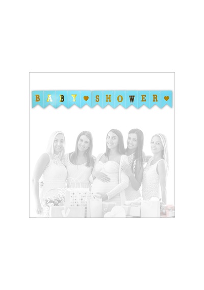 Baby Shower Altın Baskılı Bayrak Flama, 2 Mt - Mavi Diğer