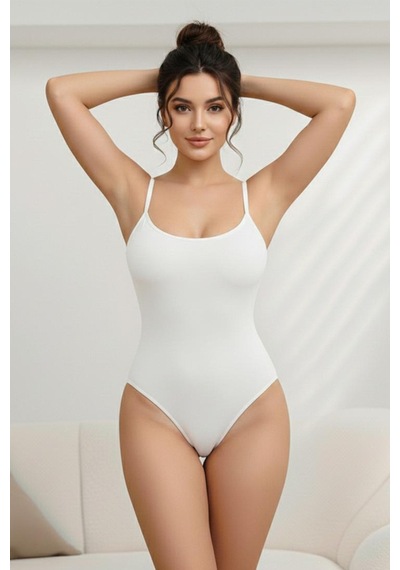 Zıbın String Model Toparlayıcı Çıtçıtlı Body Korse 9052 Beyaz