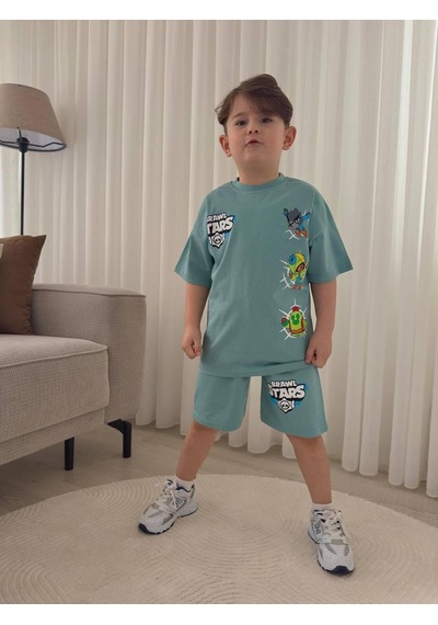 Cg Kids Brawl Stars Temalı Tshirt Ve Şort Alt Üst Takım Sırt Baskı Detaylı Mint Yeşili Cg Kids Brawl Stars Temalı Tshirt Ve Şort Alt Üst Takım Sırt Baskı Detaylı Mint Yeşili