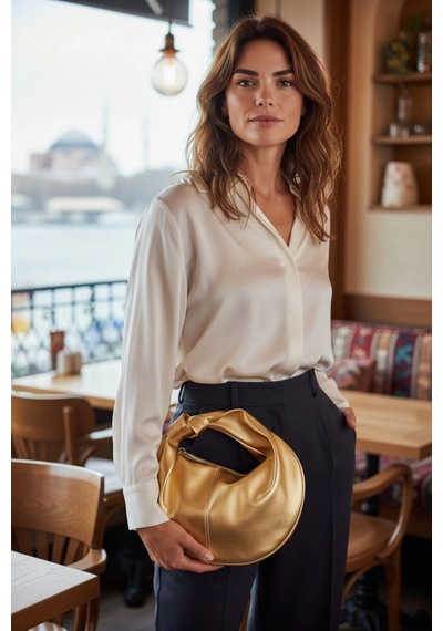 Glemix Helen Düğümlü Gold Trend Mini Kadın El Çantası Altın