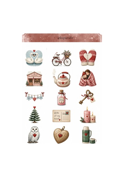 Romantik Kış Temalı Sticker Winter Ajanda Scrapbook Journal 0