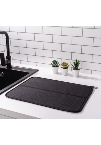 Mikrotex Bulaşık Matı Süper Emici Bulaşık Kurutma Matı 45x36cm Tezgah Üstü Bulaşık Matı Siyah