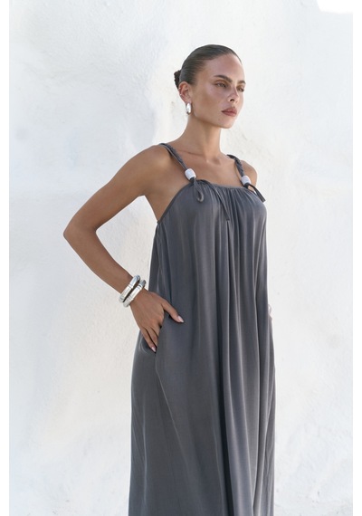 Mai Collection Mai Studios Co. Kasteli Boncuk Detay Antrasit Elbise Antrasit