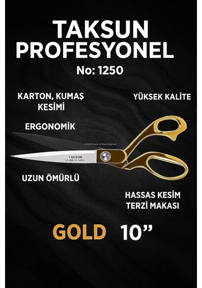 Lexroo Taksun Profesyonel Makas, No.1250, Paslanmaz Çelik, Karton, Kumaş Kesimi, Ergonomik
