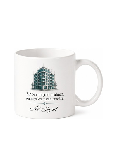 Apartman Yöneticisine Hediye Kupa Bardak Özel Tasarım Baskılı Porselen Beyaz / Çok Renkli