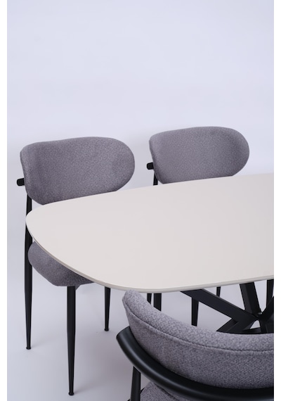Çapraz Polo Demir High Gloss Yemek Masa Sandalye Takımı 90x160 Krem