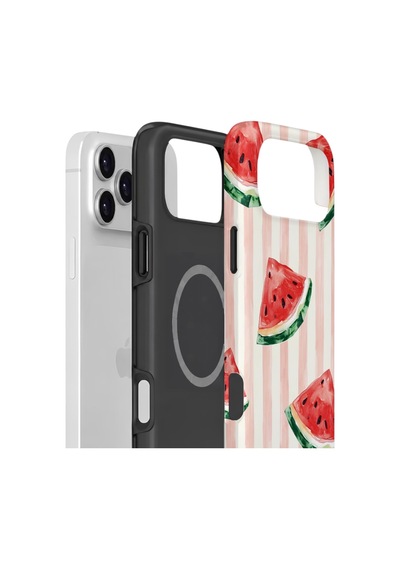 Apple iPhone Uyumlu 17 Pro Max Vorian Çift Katmanlı Magsafe Kılıf Watermelon Blush Stripe