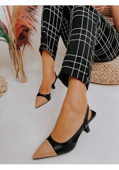 Ervanın Butiği Siyah Nude Deri (Jake) Maskelet Detay Kadın Açık Stiletto