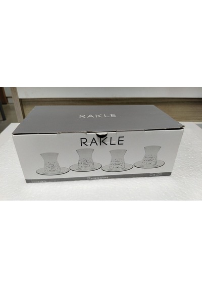 Rak Le Cam Kalp Dekorlu Tabaklı 4 Kişilik 8 Parça Çay Bardak Seti - 132 Cc Şeffaf