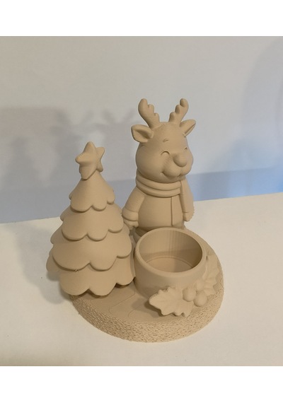 Yılbaşı Temalı Geyik Ve Çam Ağacı Temalı Dekoratif Mumluk 2' Li Set Bej