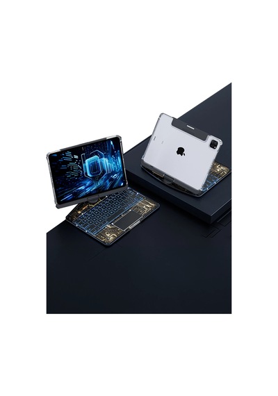 Newface - 495 - Jp11 Apple iPad Uyumlu Pro 11 2022 Kılıf Vales Dönen Ledli Klavyeli Tablet Kılıfı - Glblseme - - Siyah