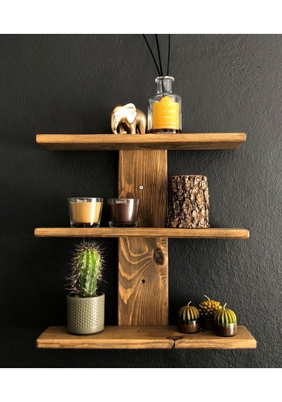 O&Awood Doğal Ahşap Dekoratif Minimal Duvar Rafı,3 Katlı Vintage, Retro A