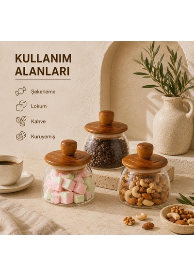 3'lü Set 500 Ml Akasya Kapaklı Vakumlu Cam Kavanoz Saklama Kabı, Kahve Kuruyemiş Baharat Ve Erzak Düzenleyici Diğer
