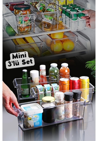 Nandy Home Mini Tall Clear Buzdolabı Dolap Içi Düzenleyici Organizer 3 Adet Şeffaf