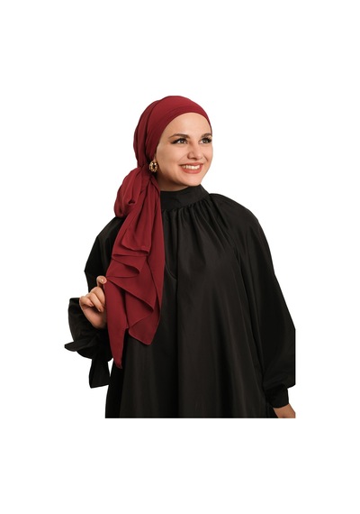 Hürrem Bone Bordo Pratik Hazır Geçmeli Bone Şal Şifon Düz 2506 16 bordo