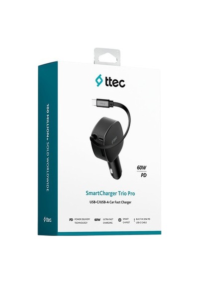 Ttec 2ckp07s Ttec Smartcharger Trıo Pd 60w Araç Hızlı Şarj Aletı Usb-c+usb-a + Dahılı Pd 30w 70cm