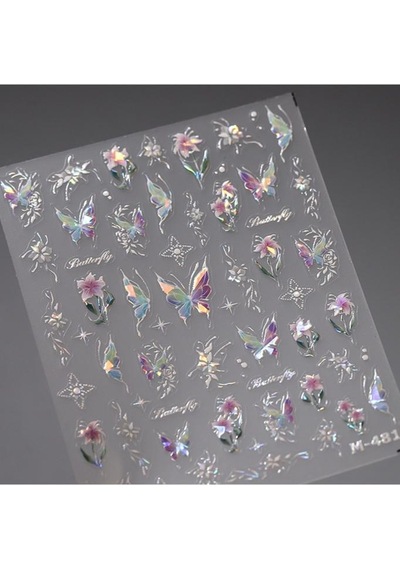 Misyul 5d Tırnak Sticker Yapışkanı Kelebek Çiçek Ve Parıltılı Renkli Mıs-3510