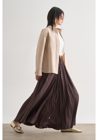 Mizalle Premium Saf Pamuk Oversize Bej Rengi Ceket Gömlek Bej