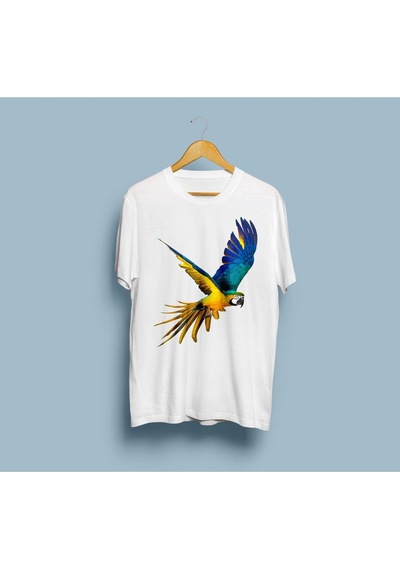 Bahriyeli Collection Oversize Amerikan Papağanı Tasarım Unisex T-shirt Beyaz