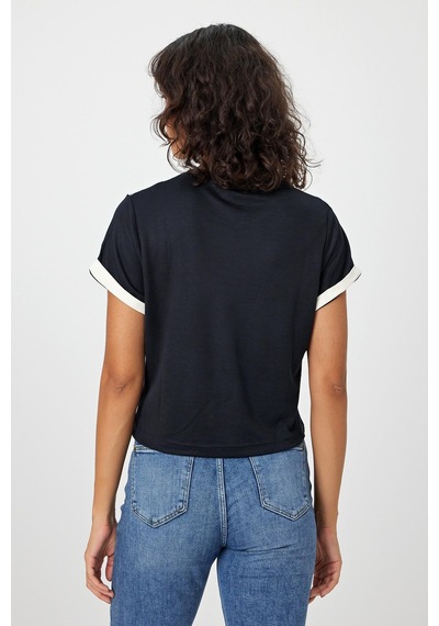 Alexandergardı Çizgili Lacivert Crop T-shirt B21-326 00 001