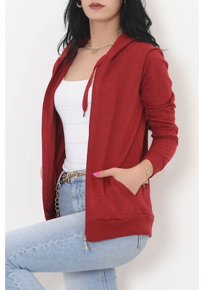 Bensu Store - Kapşonlu Fermuarlı Sweat Bordo - 11866.108. 001