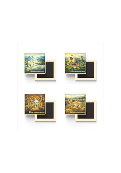 Kahramanmaraş - 4'lü Memleket Seti - Baskılı Buzdolap Magneti Kare - 9x9 Cm - 4 Adet