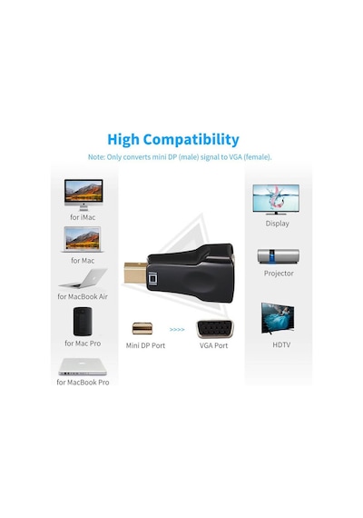Mini Displayport Dp To Vga Çevirici 1080p Thunderbolt To Vga Adaptör Apple Uyumlu MacBook Pro / Air / İmac